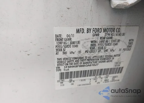 2011 Ford Explorer Limited z USA, uszkodzony, nr VIN 1FMHK8F88BGA61627